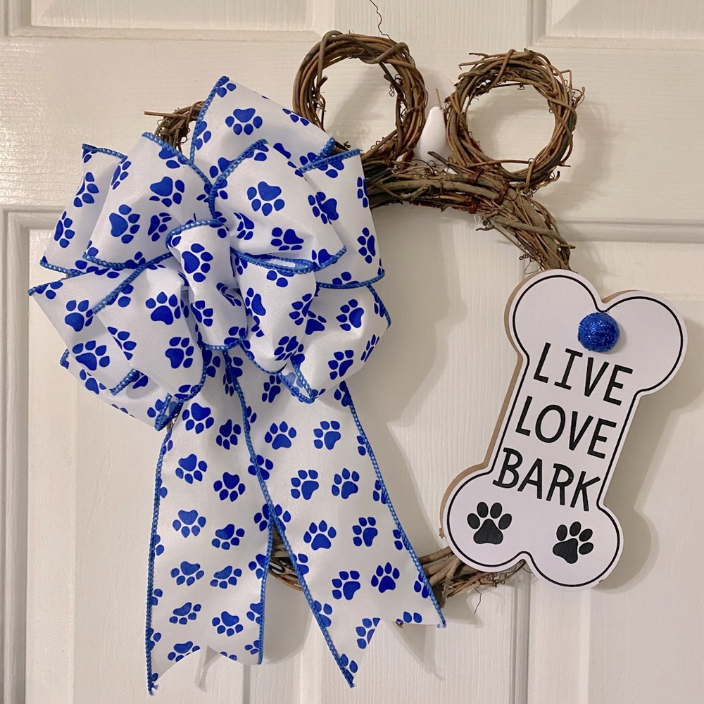 Live Love Bark Paw Print Grapevine Wreath